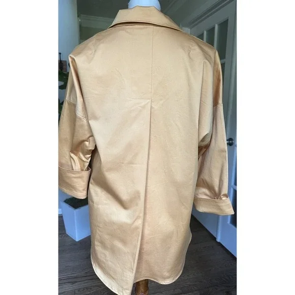 Elie Tahari Blue Label Tunic Blouse M Gold Cotton Blend 3/4 Sleeve V-Neck Top - Picture 7 of 7